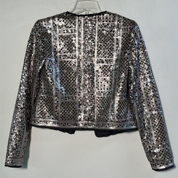 WORTH Art Deco Gold/Silver/Black Sequin Artsy Evening Crop Cocktail Jacket SZ 2 - Picture 2 of 16